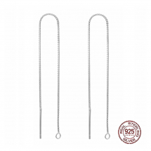 Srebro 925 Rodowane Baza Sztyfty do Kolczyków z Łańcuszkiem, 100x0.65mm, Otwór: 1-2mm, 1 para (13WB26684)