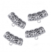 Bail Tybetański Styl, Stop, Pusta Zakrzywiona Rurka, 24x13x8mm, Otwór 2mm i Wewnątrz 5.5mm, Platynowy, 4szt (13WB26949)