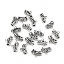 Бейл Біжутерний Сплав, Вигнута Трубка Філігранна, Античне Срібло, 9х14х5мм, Отвір 2мм, (13WB26971)