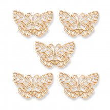 Łącznik Filigranowy, Motyl, Stop Biżuteryjny, Jasne Złoto, 26x37x1.5mm, 5szt (13WB26972)