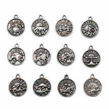 Zawieszki Znaki Zodiaku, Antyczne Srebro, 14.5x12x2mm, 60szt/Zestaw, 12 Znaków po 5 szt (13WB27699)