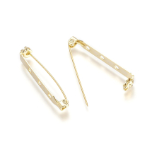 Baza do Broszki Szpilka, Mosiądz, Klasa AAA, Pozłacany 18K, 3 otwory, 40x5x7mm, Pin 2mm, 2szt (13WB27993)
