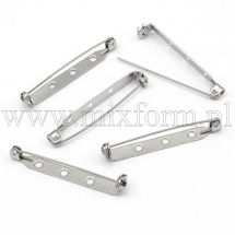 Baza do Broszki Szpilka, do Rękodzieła i Biżuterii, Stal Nierdzewna, Agrafka, 3 Otwory, 38x5x6mm, 5szt (13WB28003)