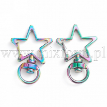 Zapięcie Obrotowy Karabinek-Lobster, Gwiazda, Stop, Tęczowy, 34x24x5mm, Otwór 4x9,5mm, 2szt (13WB28281)