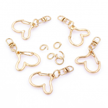 Zapięcie Obrotowe Karabinek-Lobster Stop Serce Rozmiar: 40x24x8.5mm Otwór 8x1.2mm Kolor: Jasnozłoty 5szt (13WB28287)