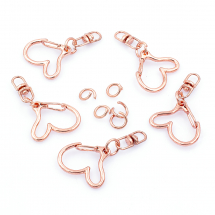 Zapięcie Obrotowe Karabinek-Lobster Stop Serce Kolor: Różowe Złoto Rozmiar: 40x24x8.5mm Otwór 8x1.2mm 5szt (13WB28288)