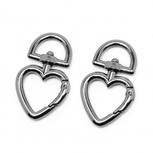 Zapięcie Obrotowe Karabińczyk, Stop, Serce, Stal Pistoletowa, Rozmiar: 44.5x26.5x5.5mm, Otwór 14x6.5mm, 2szt (13WB28291)