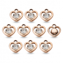 Zawieszki Wisiorki Akrylowe Serca z Dżetami Akrylowymi, Powłoka UV, Jasny Złoty, 14x13x5mm, 10szt (13WB28784)