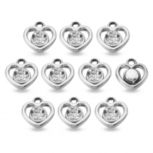 Zawieszki Wisiorki Akrylowe Serca z Akrylowymi Dżetami, UV Powloka, Platynowy, 14x15x5mm, 10szt (13WB28785)
