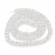 Намистини Кришталеві Перлинний Блиск, Гальванічне скло, Грановані, Рондель, Колір: Безбарвний бензин, Розмір: 6х4мм, Отв-тя: 1мм, близько 99шт / 45см / нитка, (5WB3846)