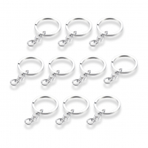 Kółko z Zapięciem i Łańcuszkiem, do Breloków i Kluczy, Żelazne, Platyna, Kółko: 33x3mm, 10szt (5WB4512)