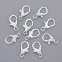 Zapięcia Karabińczyki-Lobster, Metal, 21x12mm, otwór 2mm, Kolor: Srebrny, 10szt (3WB2998)