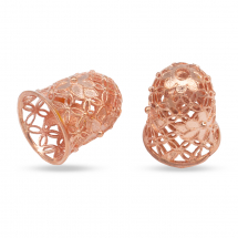 Stożek Nakładki na Koraliki, Dzwoneczek, Kwiatowy Wzór, Różowe Złoto, 15x12mm, Otwór: 2mm, 2 szt (14WB7408)