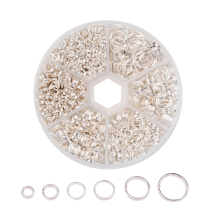 Zestaw Podwójnych Kółeczek, Żelazne, Srebrny, 4mm/5mm/6mm/7mm/8mm/10mm, 94g/1000szt/set (2WB27773)