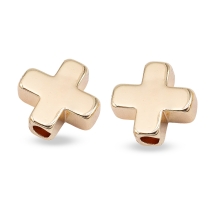 Koraliki Mosiężne Krzyż, Pozłacane 18K, 8x8x3mm, Otwór 1.4mm, 2 szt (13WB19652)
