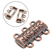 Zapięcie Magnetyczne do Rękodzieła i Biżuterii, Stop, na 3 Sznurki, Miedź, 14x19x6mm, 1szt (13WB12595)