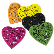 Dekoracyjne Ażurowe Serca z Drewna, Mix Kolorów, 40x40x2mm, 10szt (5WB6788)