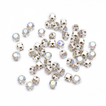 Пришивні Скляні Стрази Клас А, ЦАПи Латунь срібного кольору, Квадратні, Колір: Кристал АВ, Розмір: 3 ~ 3.2x3 ~ 3.2мм, Отв-тя до 1мм, (13WB13803)