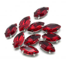 Пришивні Стрази, Скло Гірський Кришталь, Основа Латунь, Кінський очей, Колір: Червоний, Розмір: Довжина 12мм, Ширина 6мм, Товщина 4.5мм, Отвір 0.8-1мм, (13WB19693)