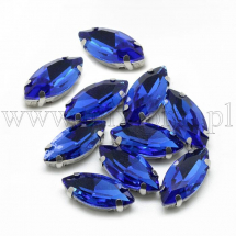 Пришивні Стрази, Скло Гірський Кришталь, Основа Латунь, Кінський очей, Колір: Королівський Синій, Розмір: Довжина 15мм, Ширина 7мм, Товщина 5мм, Отвір 0.8-1мм, (13WB19708)