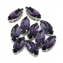 Dżety do Przyszycia w Koszyczku, Szkło i Mosiądz, Końskie Oko, Fioletowy, 12x6x4.5mm, Otwór 0.8-1mm, 10szt (13WB19717)