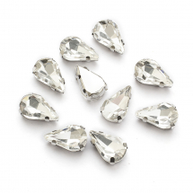 Dżety do Przyszycia w Koszyczku, Szkło i Mosiądz, Platyna i Bezbarwny, 10x6.5x4.4mm, Otwór 0.8-1mm, 10szt (13WB19720)