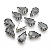 Dżety do Przyszycia w Koszyczku, Szkło i Mosiądz, Platyna i Szary, 12.5x8x5mm, Otwór 0.8-1mm, 10szt (13WB19725)