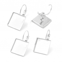 Baza do Kolczyków pod Kaboszon, Mosiądz, Kolor: Srebrny, 28x16mm, Baza 15x15mm, Pin 0.7mm, 4szt (14WB7493)