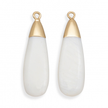 Zawieszki Naturalny Muszelki Słodkowodny, Mosiądz, Kropla, 32-34x9-10x4-5mm, Biały, 2szt (13WB21805)